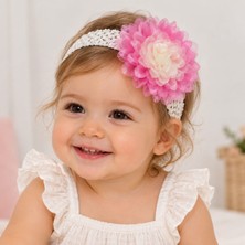 Welkın Kız Bebek Çiçekli Esnek Örgü Saç Bandı -Bandana 0-24AYLIK