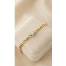 Lune Design Baget Kesim Zirkon Taşlı Gold Ayarlanabilir Çelik Zincir Kadın Bileklik