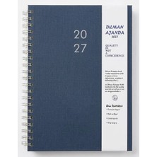 Dilman  2027 ajanda termo deri çizgili günlük Lacivert spiralli 17x24 192 yp cumartesi pazar ayrı