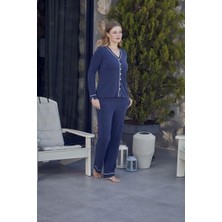 Cossy By Aqua Kadın Indigo Uzun Kol Pijama Takımı 27104