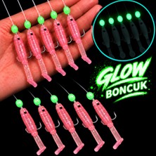 ea genset Silikon Balıklı Çapari 5 cm (2 Adet) Silikon At Çek Takımı Ultraviyole Uv Neon Simli Pembe ve Fosforlu Glow Boncuklu