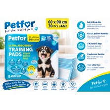 Petfor Ultra Emici Köpek Eğitim Pedi 60X90 cm 30'lu Paket | Kaydırmaz Bantlı Feromonlu Çiş Pedi