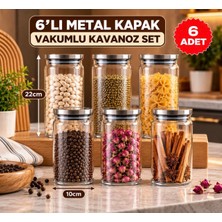 Pembelia Life 6’lı 1300 cc Metal Vakum Kapaklı Cam Erzak Bakliyat Kavanoz Seti Çay Şeker Tuz Kahve Kavanoz Seti Etiket Hediyeli