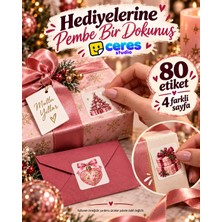 Ceres Studio Pembe Yılbaşı Sticker Seti Fiyonk ve Süs Desenli Sticker Seti- Defter, Ajanda ve Hediye Süsleme Etiketleri