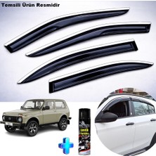 Caraks Lada Niva Krom Cam Rüzgarlığı Abs Nikelajlı Krom Mügen Cam Rüzgarlığı Tüm 4 Kapılara Uyumlu 4 Parça + Ebrayn 500 ml Lastik Parlatıcı