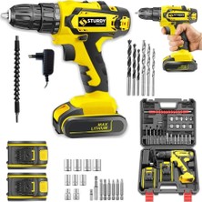 Sturdy 12 V 1300 MAH  T-E Seri Metal Şanzuman Şarjlı Çift Akülü Matkap 27 Parça Uç Setli