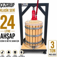 ÇEZGRUP Klasik seri 24 Litre Ahşap Üzüm & Meyve Sıkma Presi – 3 Ton Şişe Kriko – 304 Çelik Çemberli