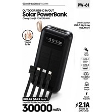 Mo Dou 30.000 Mah Güneş Enerjili Solar Powerbank Dahili Type-C ve Lightning Kablolu LED Fenerli Taşınabilir Şarj Cihazı