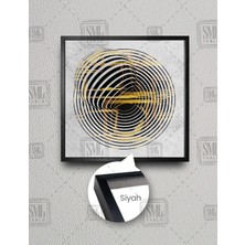 SML Tablo Iç Içe Geçmiş Siyah Çemberler Altın Gold Geometrik Lüks Kare Çerçeveli Kanvas Tablo