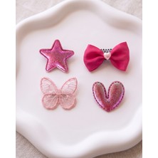 Cherry Lemon Saçsız Bebek Tokası 4'lü Set - Fiyonk & Kelebek Kalp Yıldız Figürlü Mavi Set