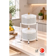 Doğa Dizayn Kapaklı 2 Bölmeli Metal Sebzelik | Beyaz