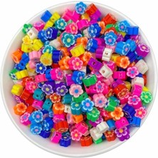 50 Adet Polimer Kil Fimo Karışık Renkli Çiçek Figür Boncuk Hamur Boncuk