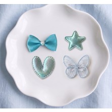 Cherry Lemon Saçsız Bebek Tokası 4'lü Set - Fiyonk & Kelebek Kalp Yıldız Figürlü Mavi Set
