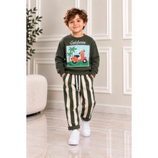 Esmer Bebe Erkek Çocuk 2 Parça Eşofman Takımı Sweatshirt ve Çizgili Alt Takım Spor Giyim
