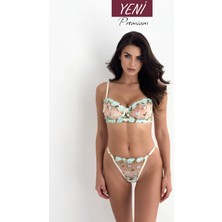 Valunor Floral Mint Yeşili Dantelli Fantazi Kadın Iç Giyim Takımı Bralet ve Tanga Seksi Iç Çamaşırı Seti