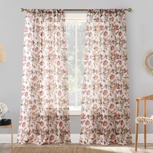 Str Store Myra Ezilmiş Şeffaf Vual Çubuk Cep Perde Paneli, 129,5 cm x 213 Cm, Kırmızı