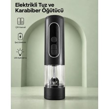 MiraLive Çift Hazneli Şarj Edilebilir Elektrikli Tuz ve Karabiber Öğütücü Siyah