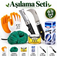 Badem10 Ağaç Dal Aşılama Seti Plastik Saplı Bıçak Bıçağı Soğuk Aşı Macun Şeffaf Bant Yeşil Bağlama Ip Budama