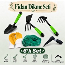 Badem10 Plastik Fide Dikme Aparatı Metal Mini Kürek Tırmık Seti 25 Metre Fidan Bağlama Ipi Eldiven Set