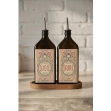 Str Store 2'li Ahşap Stantlı Çeliktıpalı 500 ml Cam Ayçiçek Yağı Zeytinyağı Şişesi Yağdanlık Vintage Retro (Ya) (Froldeared)