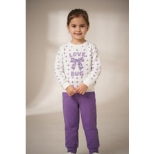 Bambu Kids Kız Çocuk Mor Kalp Desenli Baskılı Ikili Eşofman Takımı