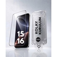 Str Store [sapphıre Cam,kolay Uygulama Set] iPhone 15,16 ile Tam Uyumlu Extra Hd,safir Cam,otomatik Aparat Seti,ahize Korumalı,tam Kaplayan, Ince Çerçeve,iphone Ekran Koruyucu