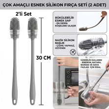 Str Store Silikon Biberon ve Matara Fırçası, Esnek Saplı, Gri, 30 Cm, 2'li Set, Bardak Temizliği Için Ideal