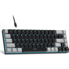 Str Store Taşınabilir%60 Mekanik Oyuncu Klavyesi, Mk-Box LED Aydınlatmalı Kompakt 68 Tuşlu Mini Kablolu Ofis Klavyesi (Kırmızı Switch) – Windows, Laptop, Pc, Mac Uyumlu – Siyah/gri