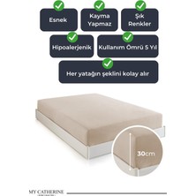 Str Store Lastikli & Hipoalerjenik Çarşaf |%100 Pamuk Penye Kumaş | Çift Kişilik 160X200 cm - Ekru, Luxcarsaf