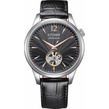 Citizen Cıtızen Mechanıcal Open Heart NH9131-14E Pilsiz Otomatik Siyah Deri Kordon Erkek Kol Saati