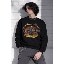 Fuddy Moda Unisex Oversize Metallica Baskılı Bisiklet Yaka Rock Band Kapüşonsuz Sweatshirt