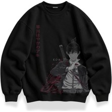 Fuddy Moda Unisex Oversize Aki Hayakawa Kon Baskılı Chainsaw Man Anime Temalı Kapüşonsuz Sweatshirt