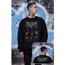 Fuddy Moda Unisex Oversize Rock Band Slipknot Members Ense Baskılı Kapüşonsuz Bisiklet Yaka Sweatshirt