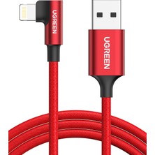 Str Store Örgülü 90° Lightning iPhone Oyuncu Şarj Kablosu, Kırmızı, 1 Metre