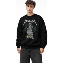 Fuddy Moda Unisex Oversize Metallica And Justice For All Baskılı Bisiklet Yaka Rock Band Kapüşonsuz Sweatshirt