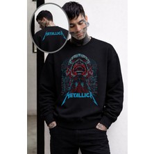 Fuddy Moda Unisex Oversize Metallica Face Ense Baskılı Bisiklet Yaka Rock Band Kapüşonsuz Sweatshirt