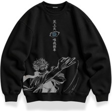Fuddy Moda Unisex Oversize Jujutsu Kaisen Gojo Eye Baskılı Anime Temalı Kapüşonsuz Sweatshirt