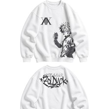 Fuddy Moda Unisex Oversize Hxh Killua Zoldyck Ense Baskılı Anime Temalı Kapüşonsuz Sweatshirt