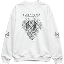 Fuddy Moda Unisex Oversize Sleep Logo Kol Baskılı Kapüşonsuz Bisiklet Yaka Rock Band Sweatshirt
