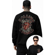 Fuddy Moda Unisex Oversize Rolling Stones 1987 Tour Sırt Baskılı Kapüşonsuz Bisiklet Yaka Rock Band Sweatshirt
