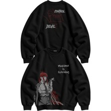 Fuddy Moda Unisex Oversize Chainsaw Man Makima Ense Baskılı Anime Temalı Kapüşonsuz Sweatshirt