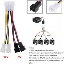 Str Store 4 Pin Molex Erkek To 2x 5V ve 2x 12V 3 Pin Erkek Cpu Pc Kasa Fan Splitter Çoklayıcı Kablosu