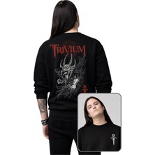 Fuddy Moda Unisex Oversize Trivium Logo Sırt Baskılı Kapüşonsuz Bisiklet Yaka Rock Band Sweatshirt