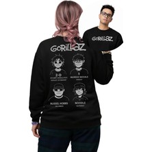 Fuddy Moda Unisex Oversize Gorillaz Members Sırt Baskılı Kapüşonsuz Bisiklet Yaka Rock Band Sweatshirt