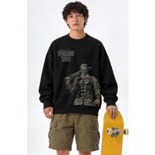 Fuddy Moda Unisex Oversize Vinland Saga Askeladd Baskılı Anime Temalı Kapüşonsuz Sweatshirt
