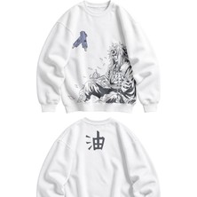 Fuddy Moda Unisex Oversize Naruto Jiraiya Logo Ense Baskılı Anime Temalı Kapüşonsuz Sweatshirt