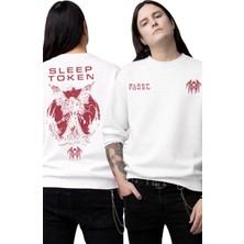 Fuddy Moda Unisex Oversize Rock Band Sleep Logo Sırt Baskılı Kapüşonsuz Bisiklet Yaka Sweatshirt