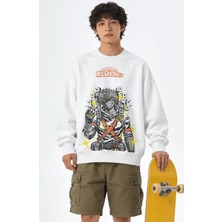 Fuddy Moda Unisex Oversize My Hero Academia Bakugo Baskılı Anime Temalı Kapüşonsuz Sweatshirt