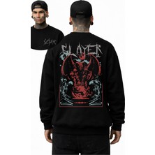 Fuddy Moda Unisex Oversize Rock Band Slayer Sırt Baskılı Kapüşonsuz Bisiklet Yaka Sweatshirt