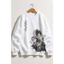 Fuddy Moda Unisex Oversize Demon Slayer Zenitsu Baskılı Anime Temalı Kapüşonsuz Sweatshirt